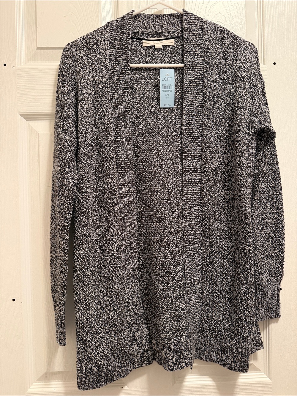 LOFT Black & White Marled Open-Front Cardigan NWT